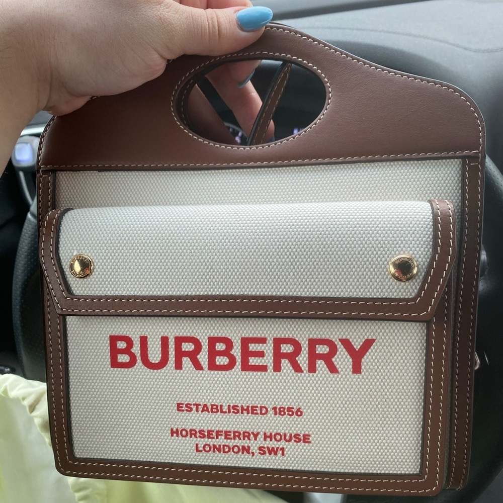 Burberry Mini Two-tone Canvas and Leather Pocket Bag
